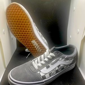 Gray Vans with flames